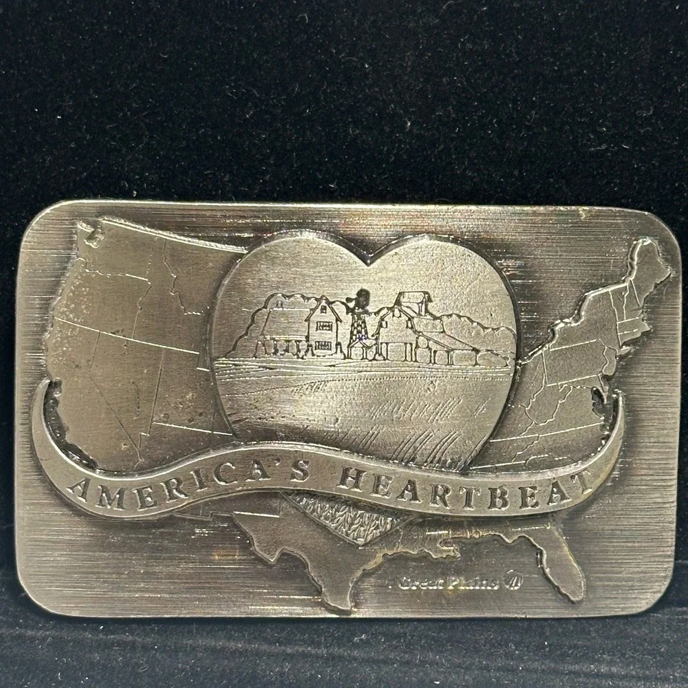 Vintage Great Plains Americas Heartbeat Farm Equipment Advertising Belt Buckle